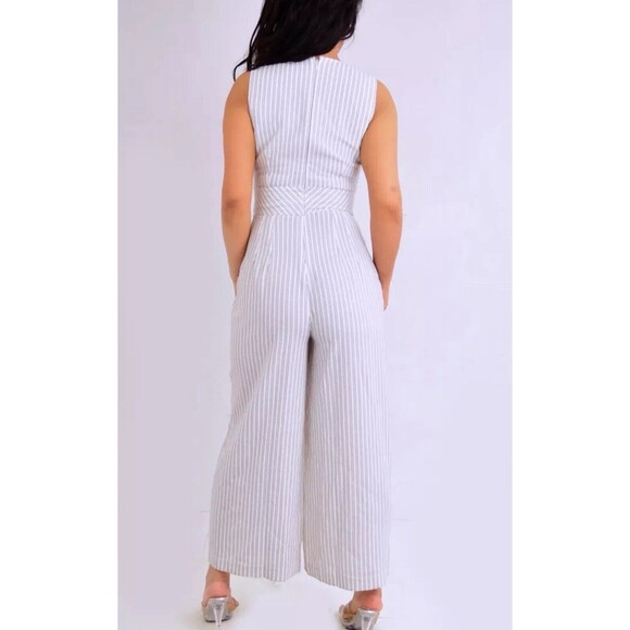 CALVIN KLEIN White Black Pinstriped Women's Wide Leg Romper Jumpsuit Size 14 EUC - Picture 4 of 13